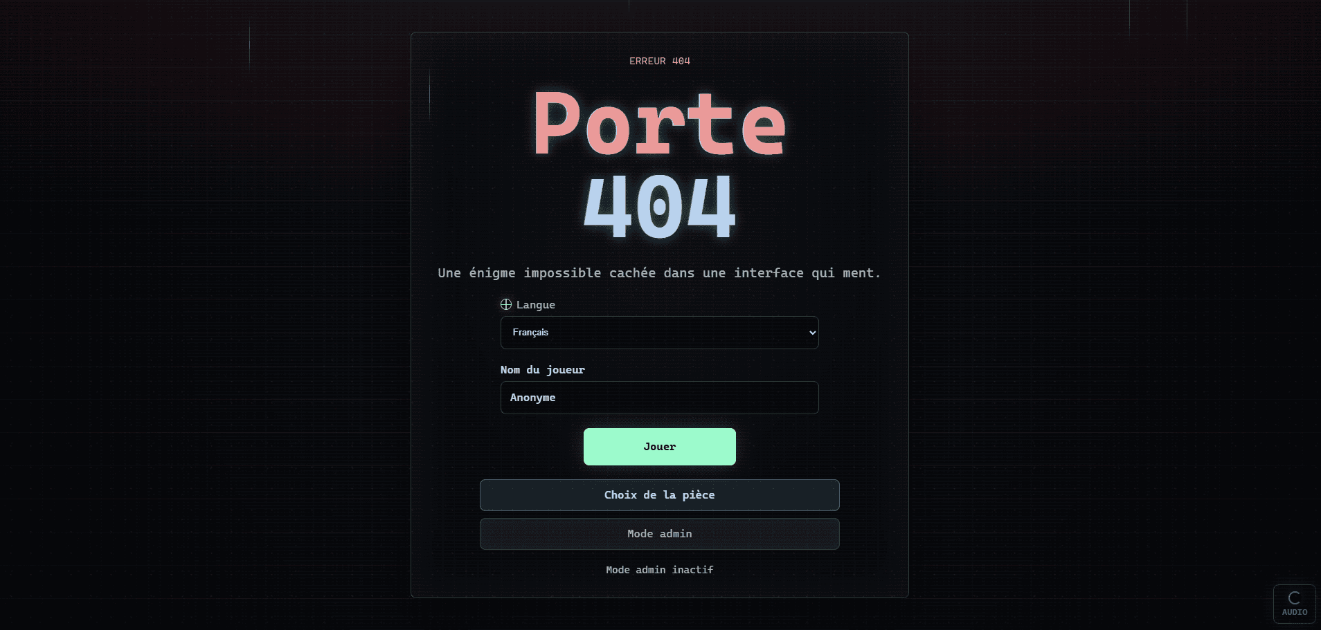 Menu principal de Porte 404